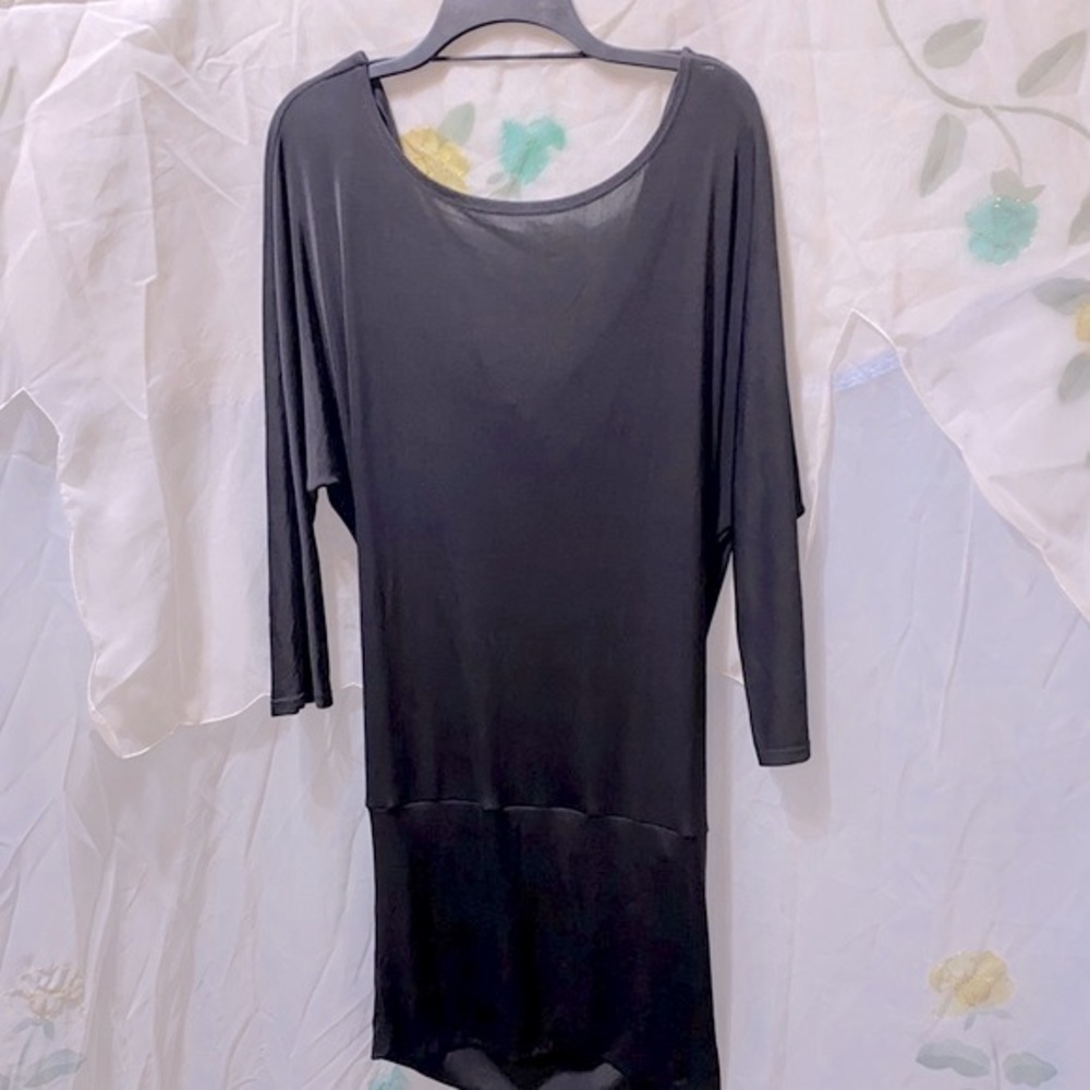 GUESS by MARCIANO, NYLON BLK SCOOP NK, REAR DRAPE EVENING DRESS SZ S